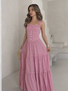 Jemour 飘逸连衣裙，优雅淑女风 - 紅白色 - 查看 3