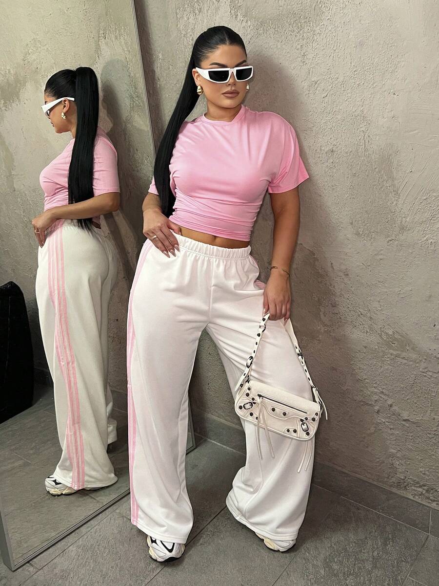 Dayanna Comas 女式白色针织阔腿休闲运动裤 - 白色 - 查看 1