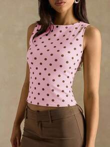 SHEIN BAE Áo không tay chấm bi dáng casual dành cho nữ, thích hợp cho mùa hè. - Hồng - Xem 6