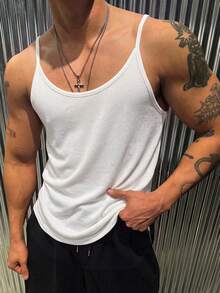 Manfinity Dauomo Men's Loose U-Neck Camisole - White - View 3