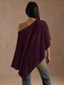SHEIN BAE Blus Asimetris Warna Polos untuk Wanita, Atasan Musim Panas - Red Violet - View 2