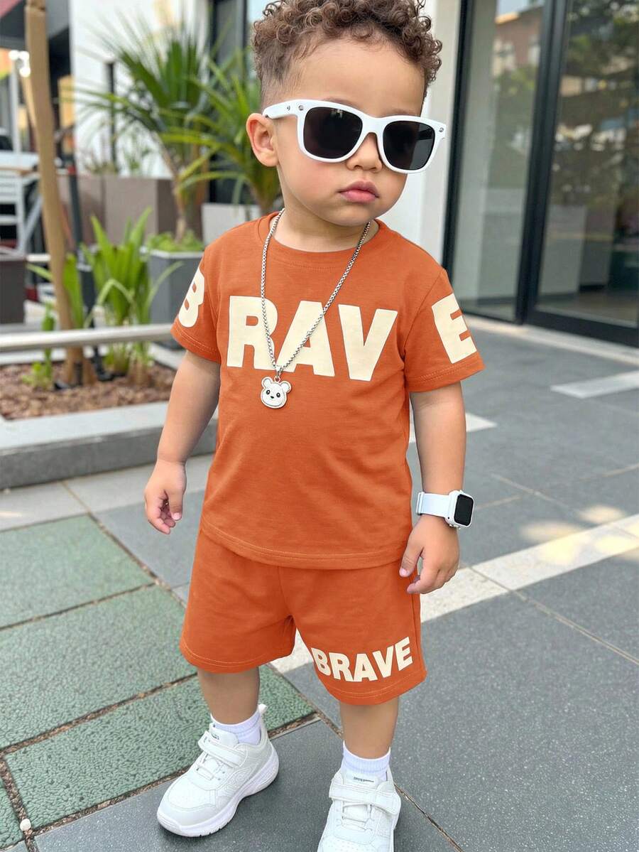 SHEIN Baby Boy Casual Minimalist T-Shirt And Shorts Set, Suitable For Summer - Multicolor - View 1
