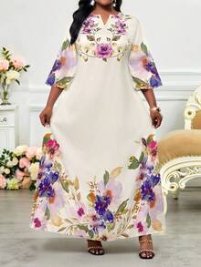 SHEIN Lady 休闲漫画和花卉印花女式长裙2025春夏新款大码连衣裙 - 彩色 - 查看 5