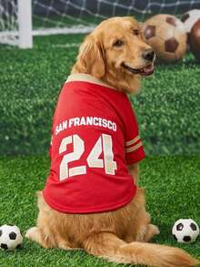 Pet Sports Jersey San Francisco Number Print Bird's Eye Fabric Cat And Dog Unisex T-Shirt 1pc - Multicolor - View 1