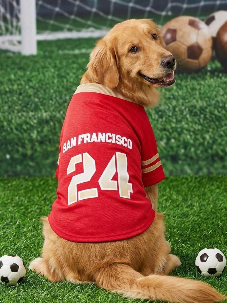 Pet Sports Jersey San Francisco Number Print Bird's Eye Fabric Cat And Dog Unisex T-Shirt 1pc - Multicolor - View 1