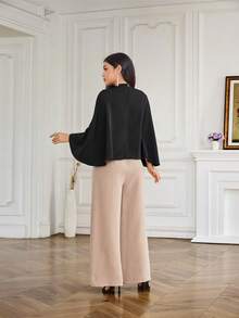 Modelyn Bộ jumpsuit nữ thanh lịch tay cánh dơi, thắt eo, ống rộng, thích hợp mặc đi làm, mùa xuân/thu. - Màu be - Xem 2