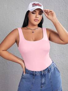 SHEIN EZwear 大码女式纯色休闲百搭连体衣，适合日常穿着 - 玫紅色 - 查看 1