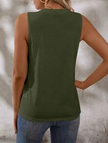 Zayélia Áo tank top nữ bằng vải cotton dệt kim cổ tròn, xếp ly, không tay, ôm sát, kiểu dáng thường ngày, đa năng, thích hợp cho mùa hè. - màu xanh lá - Xem 2