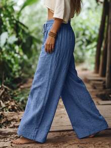 Louniche Pantalones casuales de pierna ancha versátiles - Azul - Ver 3