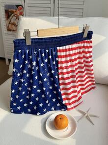 Comfortcana Plus Size Casual 4th Of July Graphic Color Block Shorts - Multicolor - View 4