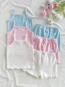 SHEIN Vintaside Kids Setelan Celana Pendek Anak Perempuan yang Nyaman, Serbaguna, Manis, dan Imut, Pakaian Musim Panas Multi-Potong - MultiWarna - View 3