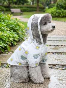 PETSIN 狗狗雨衣，宠物防水服，春夏动物防水雨衣，狗狗服装，猫咪服装，动物服装，春季狗狗服装，英式狗狗服装，欧美新款小型动物腿部服装 - C24花花雨衣白色 - 查看 4