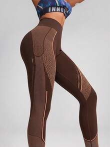 Innovista Innovista Women's Fashion Minimalist Contrast Color Stripe Sports Leggings - Coffee Brown - View 9