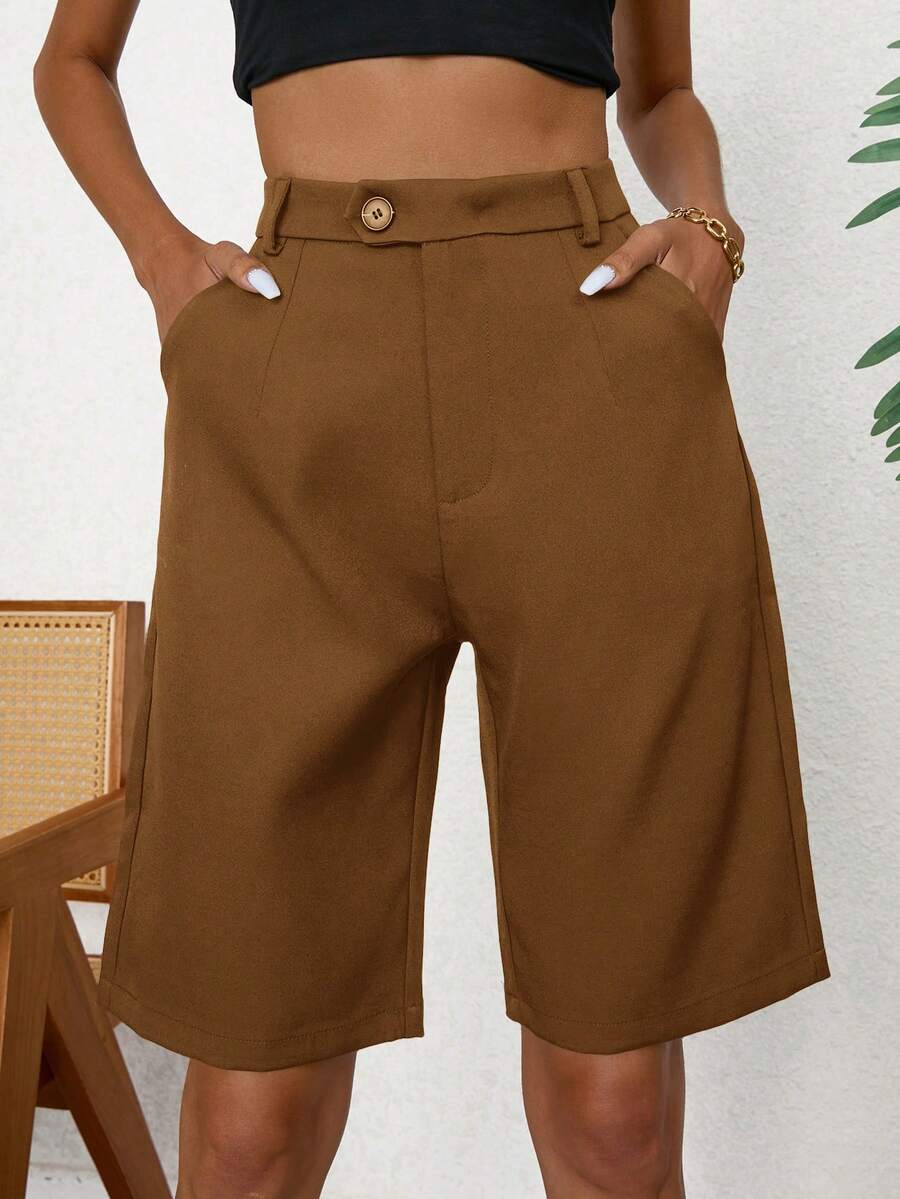 Aveloria Modichic Quần short nữ màu trơn có túi, kiểu dáng thường ngày, đa năng. - Màu nâu  Mocha - Xem 1