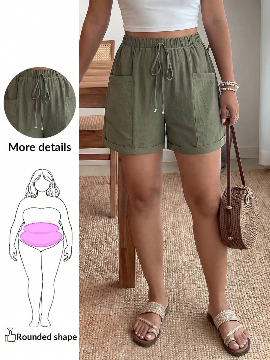 Enliva Quần short nữ cỡ lớn thời trang, dáng rộng, thoải mái, có túi, thích hợp cho kỳ nghỉ, mùa hè, đi biển, trang phục lễ hội, mùa hè, đi chơi, thường ngày, kỳ nghỉ biển. - xanh quân đội - Xem 1