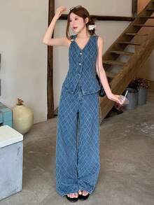 DAZY Women Denim Two-Piece Outfits - Blue - View 8