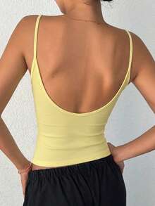 DAZY Women's Slim Fit Backless Casual Sexy Camisole Top For Summer Y2k Going Out Yellow - Light Yellow - View 2