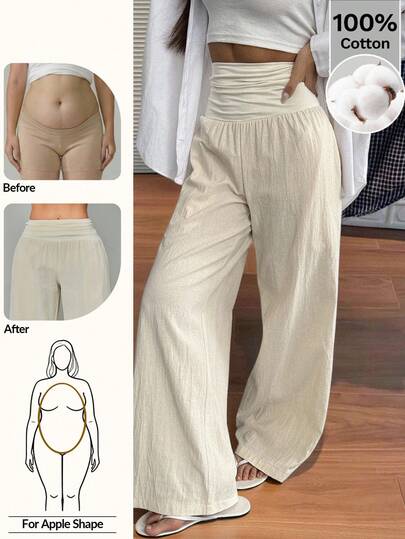 SHEIN PETITE Loose Straight Leg Maternity Pants, Casual Draped Maxi Trousers For Spring/Summer, Suitable For Apple-Shaped & Petite Figures, Versatile All-Match Style,Romantic/Prom/Formal/Birthday/Business Casual Woman/Elegant/Western Wear/Going Out/Fashion/Office /Rave Festival/Funny/Classy/Old Money/Streetwear/Vacation/Country Concert/Work /Modest/Bachelorette/Concert/Basic/Graduation/High Rise/Baggy Wide Leg  Pants, Beach Outfit For Women Pants, Pants For Women