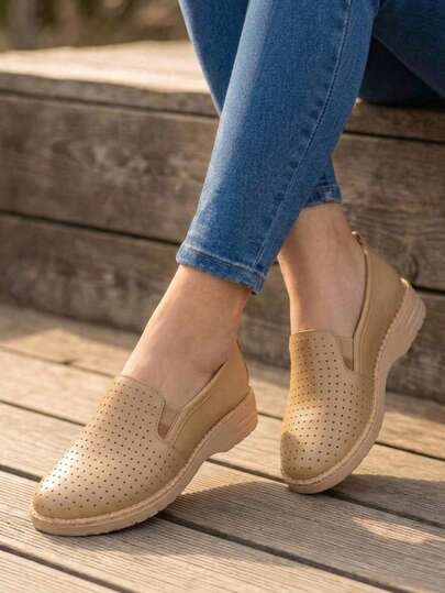 Zapatos planos de mujer, zapatos con suela de descanso, con perforaciones transpirables, punta redonda, sin cordones, suela suave, estilo cómodo para uso diario y salidas