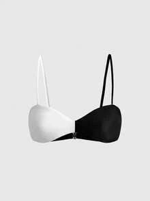 ROMWE Avant 2pcs Bikini Seksi dengan Warna Kontras, untuk Liburan Pantai Musim Panas - Hitam dan Putih - View 8