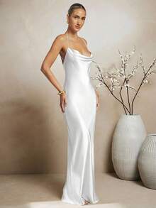 L'Amorae Women's Solid Color Casual Minimalist Long Dress, Suitable For Party And Outing - White - View 4