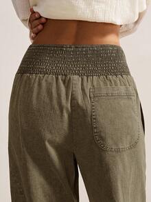 Bohemela Women's Casual Solid Color Woven Loose Low Waist Pants, Autumn/Winter Boho Style - Army Green - View 6