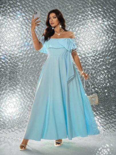 Viva Relle Abito verde menta senza spalline di stile da socialite di lusso per donne taglie forti, primavera/estate. Abito da sera lungo con fiocco in vita e linea a sirena per taglie forti, adatto per gala di alto livello, damigella d'onore, atmosfera di San Valentino, abbigliamento formale leggero, red carpet, moda da socialite di lusso, abito elegante per taglie forti.