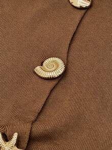 GlowEve CURVE 2026 Plus Size Women's Fashionable Casual Minimalist Versatile Seashell Button Cardigan Vest Perfect For Everyday Wear - Brown - View 8