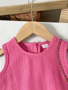 SHEIN Baby Girls' Vacation Colorblock Strap Top And Shorts Set - Hot Pink - View 3