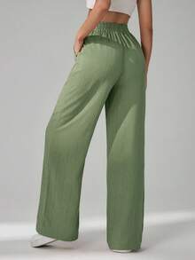 SHEIN Tall Women's Solid Color Casual Pants - Olive Green - View 2