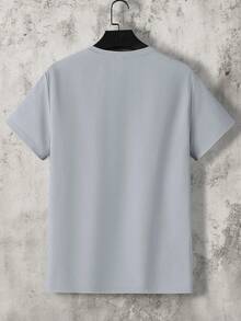 GENTILAND Men's Summer Casual Short Sleeve T-Shirt With Slogan Print - Dusty Blue - View 2