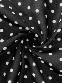 SHEIN Franclia Áo sơ mi nữ công sở bằng chiffon họa tiết chấm bi mới, xếp ly ở gấu áo, thắt eo, chất liệu có thể mặc đi làm. - màu đen - Xem 3