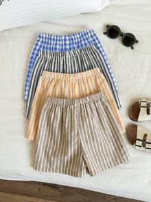 SHEIN 4pcs/Set Unisex Baby Elastic Waist Striped Shorts, Cute Summer Vacation Versatile Shorts, Beach Pants Multi-Pack - Multicolor - View 2