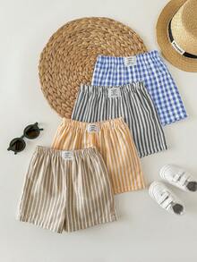 SHEIN 4pcs/Set Unisex Baby Elastic Waist Striped Shorts, Cute Summer Vacation Versatile Shorts, Beach Pants Multi-Pack - Multicolor - View 4