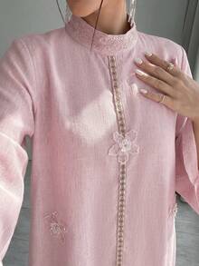 Yasmyna Áo Abaya Thổ Nhĩ Kỳ thêu hoa 3D đính cườm và đầm maxi truyền thống Ả Rập dành cho nữ. - Màu Hồng baby - Xem 4