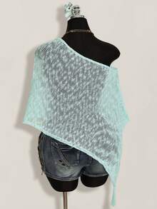 SHEIN ICON Plus Size Women Fringe Knit Sweater - Baby Blue - View 8