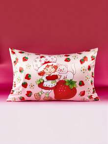 Strawberry Shortcake X SHEIN 2Pc Strawberry Cute Printed Pillowcase, Satin Material, Care For Hair, Breathable And Cool, Available In A Variety Of Sizes, Machine Washable, Pink - Pink - View 5