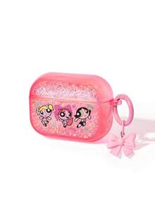 THE POWERPUFF GIRLS X SHEIN Vỏ tai nghe Bluetooth màu hồng lấp lánh, kiểu keo nhỏ giọt, phù hợp với iPod. - Bột - Xem 3