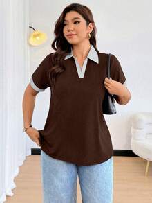 Áo thun nữ cỡ lớn thời trang phối đồ hai mảnh, dáng ôm, thoải mái. - màu nâu - Xem 7
