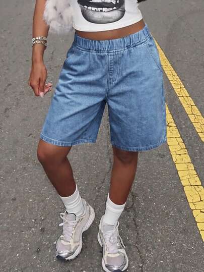 Girls' Blue Denim Wide Leg Capri Pants