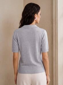 Anewsta Women's Knit Patchwork Short Sleeve Top - Light Grey - View 9