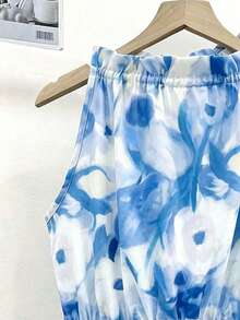 Airaco Casual Floral Print Halter Neck Top, Summer - Blue - View 4