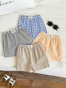 SHEIN 4pcs/Set Unisex Baby Elastic Waist Striped Shorts, Cute Summer Vacation Versatile Shorts, Beach Pants Multi-Pack - Multicolor - View 3