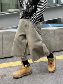 PAVTROS Manfinity Streetrush Men's Casual Washed Wide Leg Denim Shorts Jorts Going Out Hang Out Commute Vacation Street - Bronze - View 5