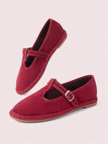 CUCCOO DOLLMOD Women's New Fashion T-Band Buckle Mueller Soft Sole Comfortable Commuter Office Home Outdoor Flat Shoes - Burgundy - View 4