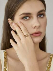 MOTF PREMIUM U-SHAPED CHAIN RING EARRINGS WOMEN'S LIGHT LUXURY NICHE, HORSESHOE BUCKLE BAMBOO RING - Gold - View 9