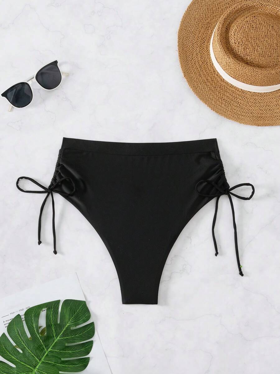 Đáy Bikini Nữ Dây kéo Xù màu trơn Giải trí