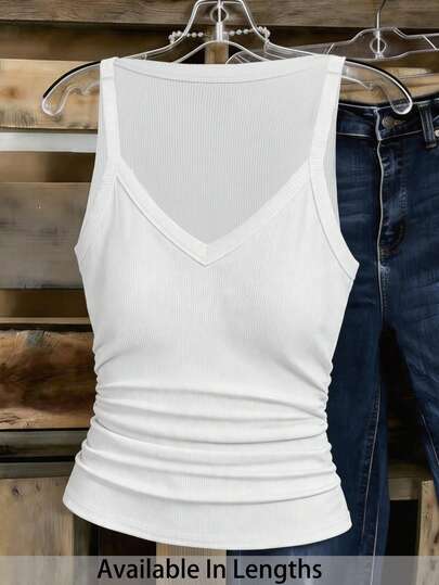 SHEIN Tall CURVE Plus Size Women's Spring/Summer New Casual Versatile Pure White Ribbed V-Neck Backless Camisole. Suitable For Dates, Valentine's Day, Wedding Season, Parties, Nightclubs, Sports, Yoga, Vacations, Beaches, Boho Style, Beaches, Back To School, Daily Wear, Afternoon Tea, Brunch, Airport Outfits, Etc. White Top, Suitable For Summer, Daily Commute, Dating, Party, Christmas, New Year, Thanksgiving, Party, Wedding, Beach, Graduation Ceremony, Fashion, Elegant, Casual, Outing, Dating, Reservation, Commuting, Shiny, Valentine's Day, Elegant, Vacation, Casual, Y2K, Outing, Graduation Ceremony And Other Occasions.