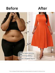 SHEIN Lady Váy dạ hội hóa trang cỡ lớn màu tím thanh lịch cho mùa hè và mùa đông, cổ tròn, tay dài bồng bềnh, cỡ lớn, váy dài tay màu trắng, quần áo ngày lễ tình nhân, ngày lễ tình nhân cho ngày lễ tình nhân - trái cam - Xem 5