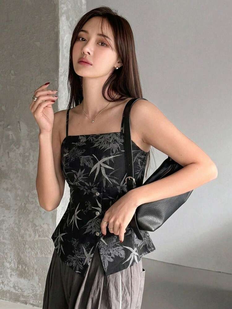 Women's Textured Fitted Printed A-Line Camisole, Girlish Style, Spring & Summer